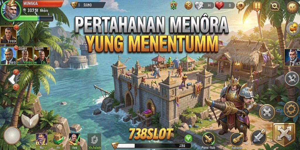 Tangkapan layar utama dari gameplay Tower Defense yang intens
