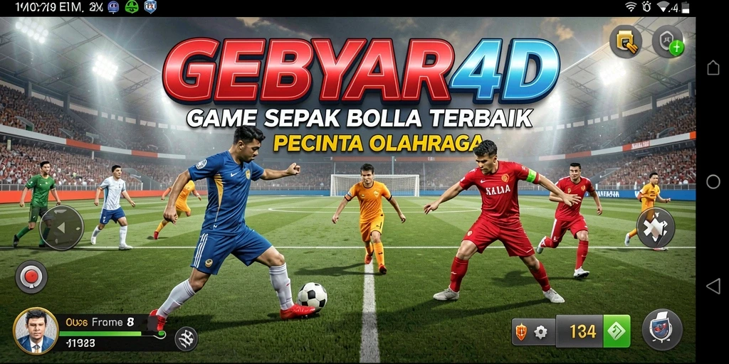 Screenshot GEBYAR4D menampilkan aksi seru di lapangan sepak bola.