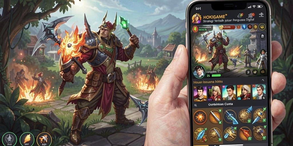Tangkapan layar HOKIGAME menampilkan aksi pertempuran strategi yang mendebarkan.