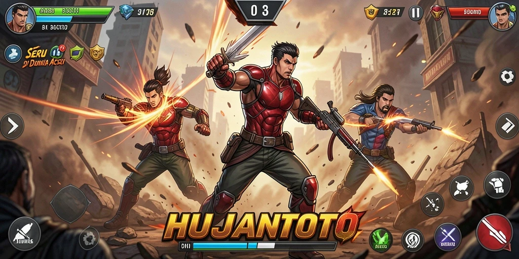 Screenshot menunjukkan aksi seru dalam gameplay HUJANTOTO.