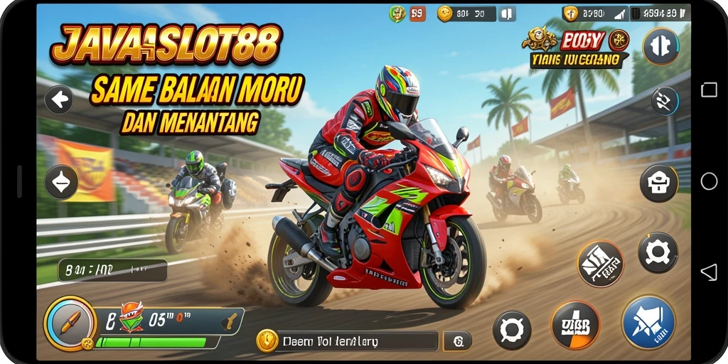 Gameplay seru balapan motor di JAVASLOT88 dengan trek menarik.