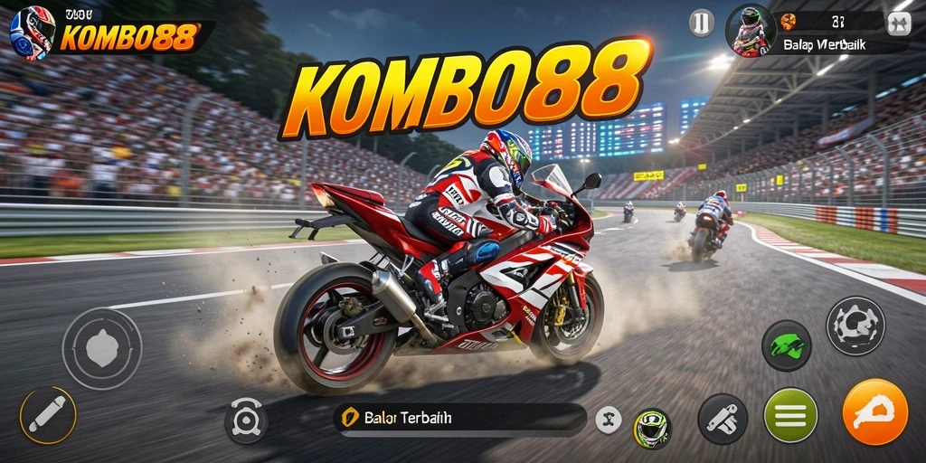 Tampilan gameplay <strong>KOMBO88</strong> yang penuh aksi balap motor.