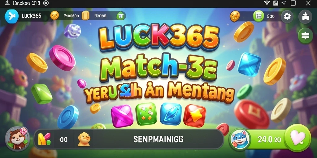 Screenshot gameplay LUCK365 dengan objek berwarna cerah dan tantangan Match-3.