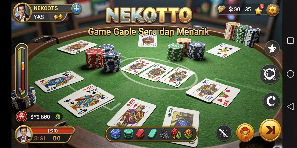 Tampilan gameplay seru dalam NEKOTOTO saat bermain Gaple.