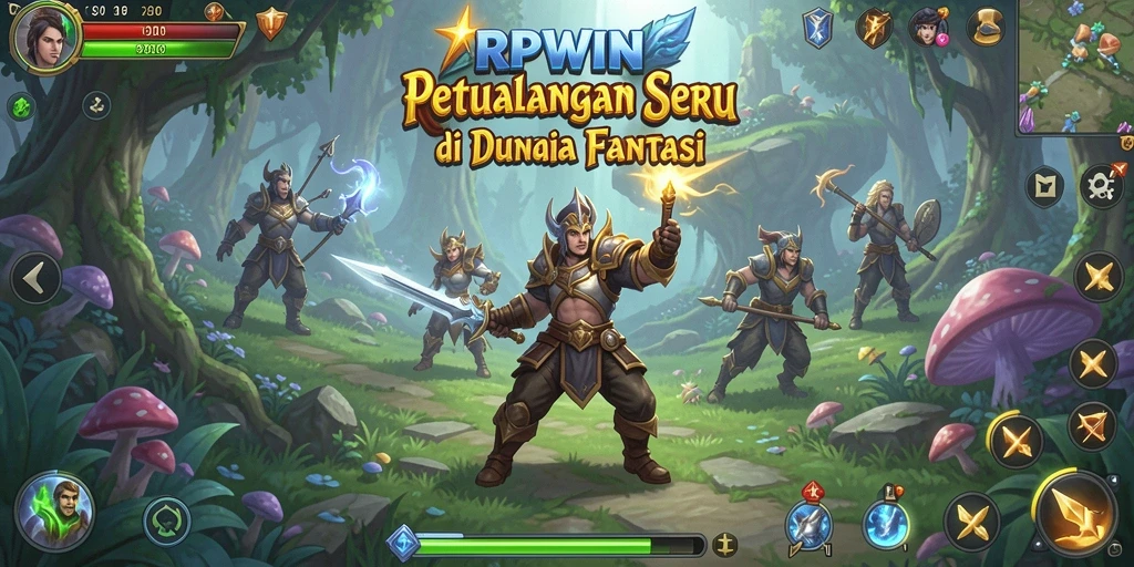 Tangkapan layar utama gameplay RPWIN menampilkan petualangan seru di dunia fantasi.