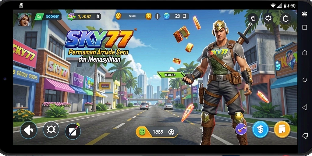 Tangkapan layar utama SKY77 menampilkan aksi seru gameplay Arcade.
