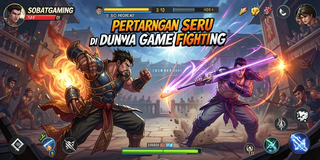 Screenshot gameplay SOBATGAMING menampilkan pertarungan seru antar karakter.