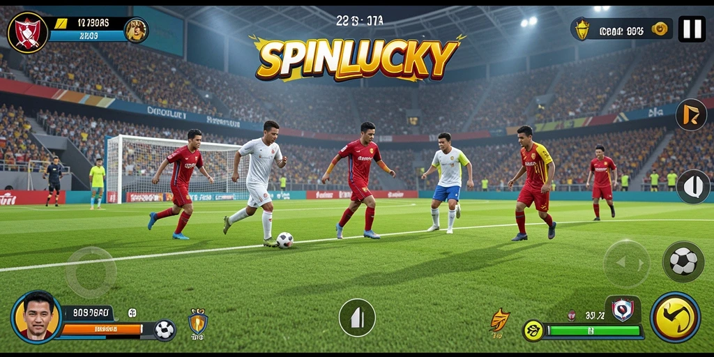 Tampilan gameplay SPINLUCKY yang penuh aksi di lapangan sepak bola.